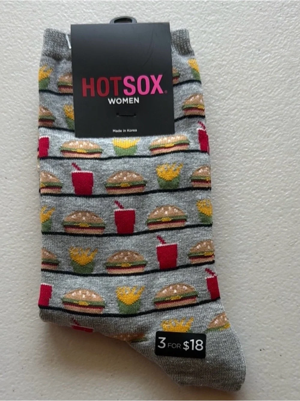 Hot Sox Women Gray Burger & Fries Crew Socks & Chick-fil-A peppermint Socks